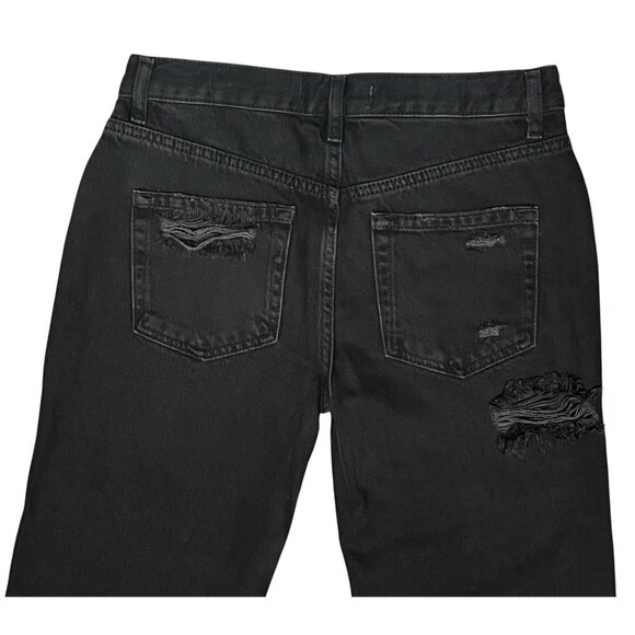 Free People Mid Rise Baggy Distressed Black Fray Straight Leg Jeans Size 26 - Picture 14 of 14